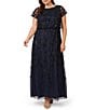 Adrianna Papell Plus Size Short Sleeve Boat Neck Beaded Blouson Gown - Image 1