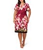 Adrianna Papell Plus Size Short Sleeve Floral Print Tie Front Sheath Midi Dress, Color:Berry Multi - Image 1
