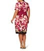 Adrianna Papell Plus Size Short Sleeve Floral Print Tie Front Sheath Midi Dress, Color:Berry Multi - Image 2