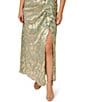Color:Sage/Gold - Image 4 - Plus Size Sleeveless Asymmetrical Neck Foil Leaf Gown