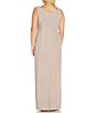Color:Champagne - Image 2 - Plus Size Sleeveless Side Ruched Metallic Knit Gown