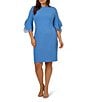 Adrianna Papell Plus Size Stretch Crepe 3/4 Bell Sleeve Sheath Dress, Color:Cool Water - Image 1