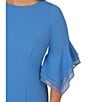 Adrianna Papell Plus Size Stretch Crepe 3/4 Bell Sleeve Sheath Dress, Color:Cool Water - Image 4