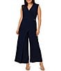 Color:Midnight - Image 1 - Plus Size Stretch Jersey Sleeveless V-Neck Embellished Waist Jumpsuit