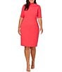 Adrianna Papell Plus Size V-Back Foldover Collar Short Sleeve Sheath Dress, Color:Beach Rose - Image 1
