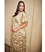 Adrianna Papell Plus Size V-Neck Flutter Sleeve Foil Leaf Printed Gown, Color:Champange/Gold - Image 10