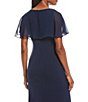 Color:Navy - Image 4 - Ruffle Crepe V-Neck Short Flutter Sleeve Cascade Front High-Low Chiffon Gown