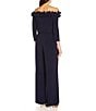 Color:Navy - Image 2 - Ruffle Off-the-Shoulder 3/4 Sleeve Jersey Jumpsuit