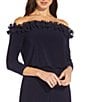 Color:Navy - Image 3 - Ruffle Off-the-Shoulder 3/4 Sleeve Jersey Jumpsuit