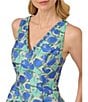 Adrianna Papell Ruffle V-Neck Abstract Floral Jacquard A-Line Hi Lo Dress, Color:Blue Green Multi - Image 3