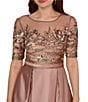 Color:Stone - Image 3 - Sequin Illusion Round Neck Short Sleeve Gown