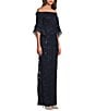 Adrianna Papell Sequin Lace Off-The-Shoulder Neck 3/4 Flutter Sleeve Column Gown, Color:Midnight - Image 3