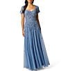 Adrianna Papell Short Sleeve Beaded Mesh Long Dress - Image 1