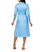 Adrianna Papell Silky Taffeta Collared V-Neck Oversize Bow Sash 3/4 Sleeve Button Front Shirt Midi Dress, Color:Bluebell - Image 2