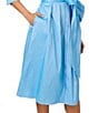 Adrianna Papell Silky Taffeta Collared V-Neck Oversize Bow Sash 3/4 Sleeve Button Front Shirt Midi Dress, Color:Bluebell - Image 4