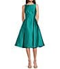 Color:Exotic Jade - Image 1 - Boat Neck Sleeveless A-Line Taffeta Dress