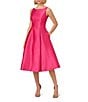 Color:Electric Pink - Image 1 - Boat Neck Sleeveless A-Line Taffeta Dress