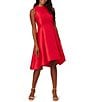 Color:Red - Image 1 - Sleeveless Mock Halter Neck Stretch Knit Crepe Fit and Flare High-Low Dress