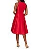 Color:Red - Image 2 - Sleeveless Mock Halter Neck Stretch Knit Crepe Fit and Flare High-Low Dress