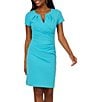 Color:Azure Blue - Image 1 - Split Round Neck Short Sleeve Ruched Dress