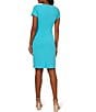 Color:Azure Blue - Image 2 - Split Round Neck Short Sleeve Ruched Dress