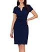 Color:Navy Sateen - Image 1 - Split Round Neck Short Sleeve Ruched Dress
