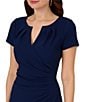 Color:Navy Sateen - Image 3 - Split Round Neck Short Sleeve Ruched Dress