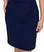 Color:Navy Sateen - Image 4 - Split Round Neck Short Sleeve Ruched Dress