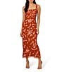 Adrianna Papell Square Neck Sleeveless Floral Beaded Mesh Maxi Dress, Color:Burnt Umber - Image 1