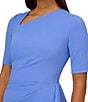 Color:Precious Periwinkle - Image 6 - Stretch Asymmetrical Neck Short Sleeve Sheath Dress