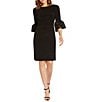 Color:Black - Image 1 - Stretch Boat Neck 3/4 Bell Sleeve Ruched Waist Sheath Dress