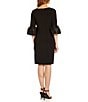 Color:Black - Image 2 - Stretch Boat Neck 3/4 Bell Sleeve Ruched Waist Sheath Dress