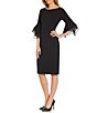 Adrianna Papell Stretch Crepe 3/4 Bell Sleeve Boat Neck Sheath Dress ...
