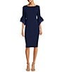 Adrianna Papell Stretch Crepe 3/4 Bell Sleeve Boat Neck Sheath Dress ...