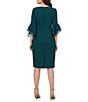 Color:Hunter - Image 2 - Stretch Crepe 3/4 Bell Sleeve Boat Neck Sheath Dress