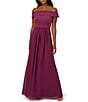 Color:Cassis - Image 1 - Stretch Crepe Bodice Off-the-Shoulder Chiffon A-Line Gown
