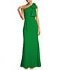 Adrianna Papell Stretch Crepe Bow One Shoulder Mermaid Gown, Color:Palm Leaf - Image 1