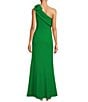 Adrianna Papell Stretch Crepe Bow One Shoulder Mermaid Gown, Color:Palm Leaf - Image 2