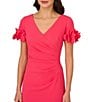 Color:Petunia - Image 3 - Stretch Crepe Surplice V Neckline Short Floral Sleeve Dress