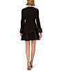 Adrianna Papell Stretch Crepe Taffeta Crew Neck Long Bell Sleeves Drop Waist Mini Dress, Color:Black - Image 2