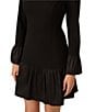 Adrianna Papell Stretch Crepe Taffeta Crew Neck Long Bell Sleeves Drop Waist Mini Dress, Color:Black - Image 3