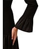 Adrianna Papell Stretch Crepe Taffeta Crew Neck Long Bell Sleeves Drop Waist Mini Dress, Color:Black - Image 4