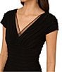 Color:Black - Image 4 - Stretch Jersey Pintuck V-Neck Short Sleeve Dress