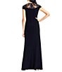Color:Black - Image 2 - Stretch Jersey Sequin Illusion Round Neckline Cap Sleeve Mermaid Gown