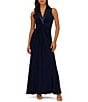 Color:Midnight - Image 4 - Stretch Jersey Tuxedo Surplice V-Neck Twisted Waist Sleeveless Gown