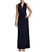 Color:Midnight - Image 1 - Stretch Jersey Tuxedo Surplice V-Neck Twisted Waist Sleeveless Gown