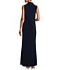 Color:Midnight - Image 2 - Stretch Jersey Tuxedo Surplice V-Neck Twisted Waist Sleeveless Gown