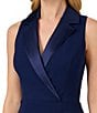 Color:Navy Satin - Image 5 - Stretch Knit Crepe Surplice V Neckline Sleeveless Wrap Front Dress