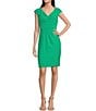 Color:Botanic Green - Image 1 - Stretch Knit Jersey V-Neck Cap Sleeve Pleated Bodice Dress