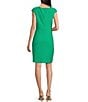 Color:Botanic Green - Image 2 - Stretch Knit Jersey V-Neck Cap Sleeve Pleated Bodice Dress